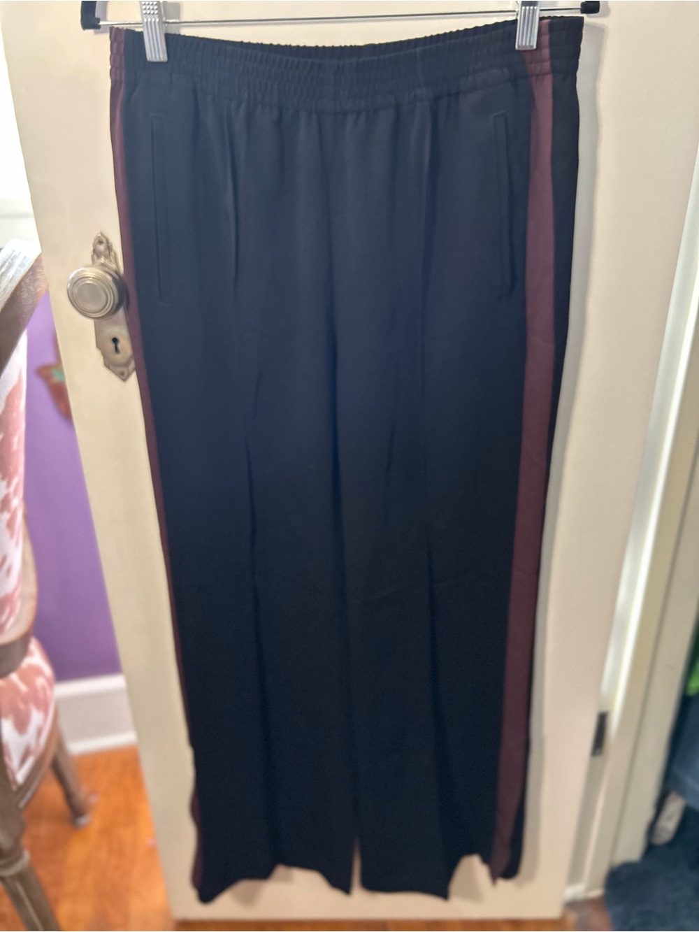 Madewell Black Maxi Skirt with Burgundy Side Stripes